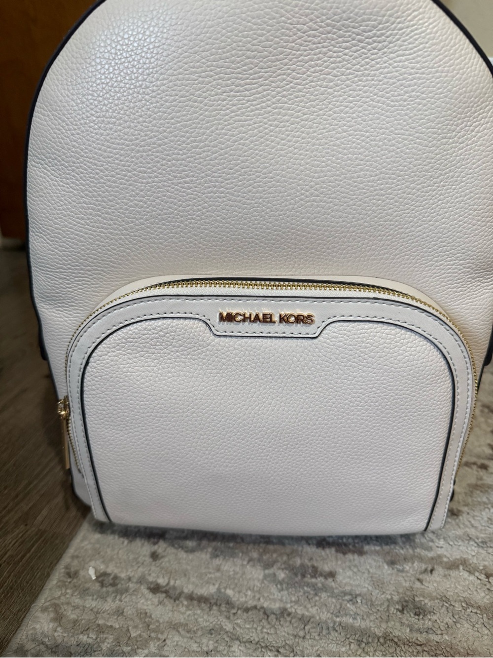 Michael Kors White Pebbled Leather Backpack with Gold Hardware